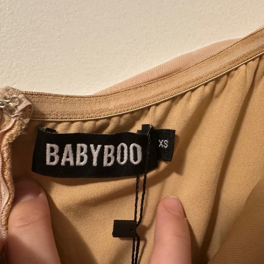 NWT Babyboo Julieta sand color mini dress| size XS - Picture 5 of 6